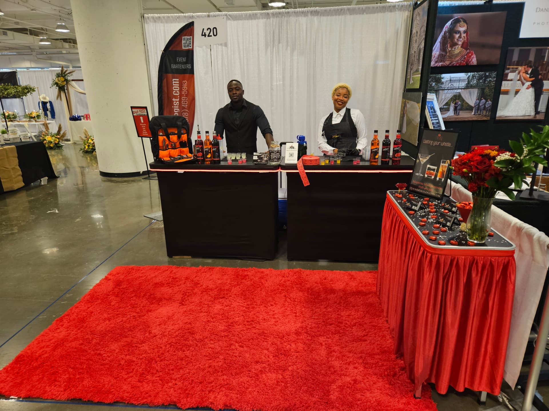 Majestic Maraschinos uniformed bartenders at the YourMixologist.com booth, Atlanta Bridal Expo