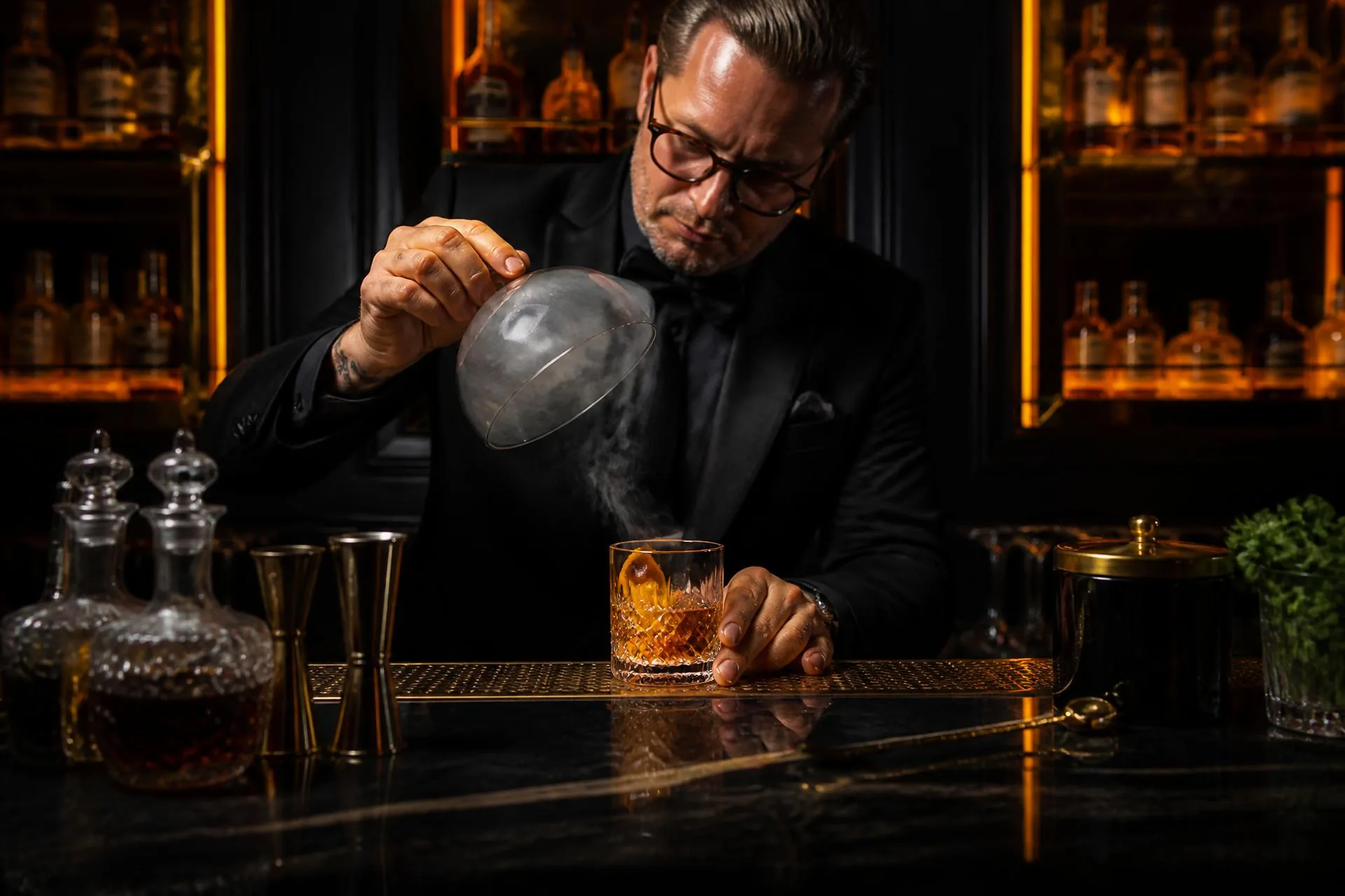 Luxury craft mixology bar setup